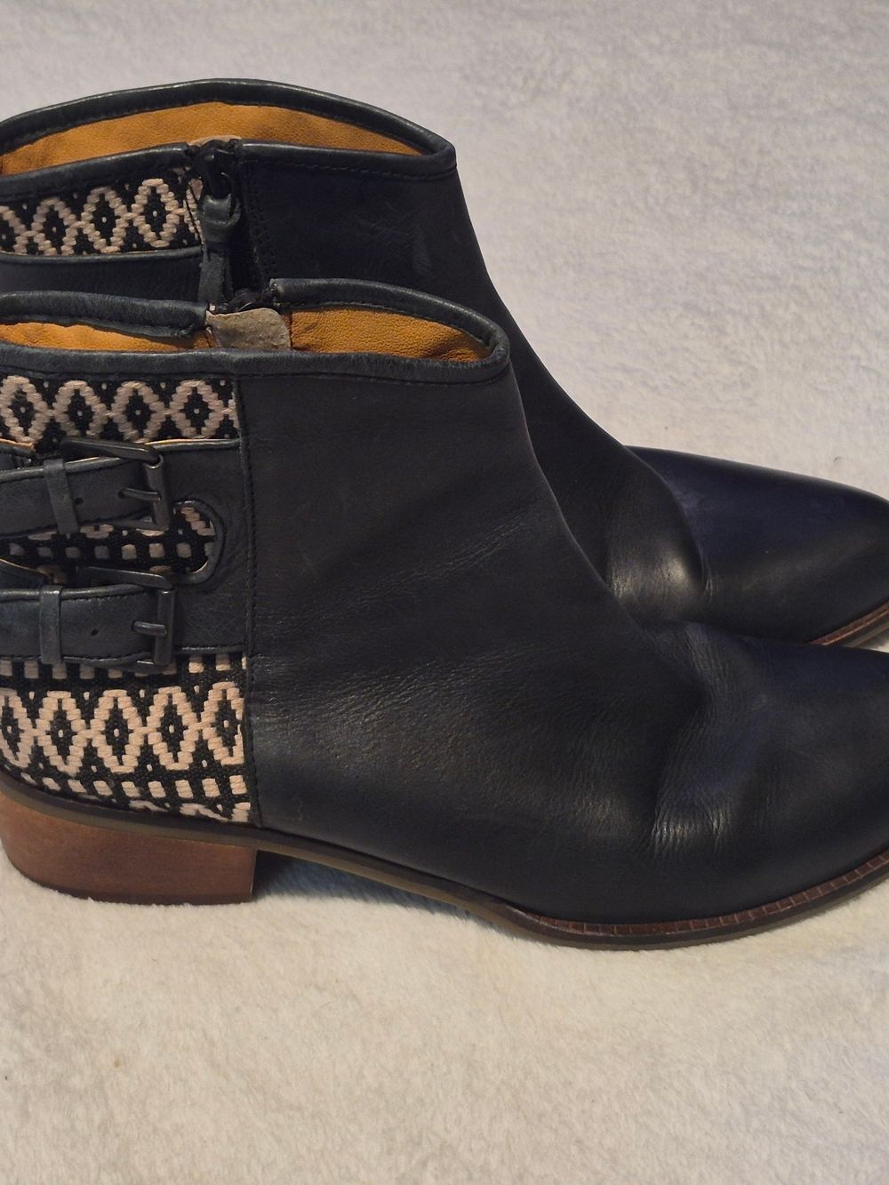 Latigo Isley Leather & Woven Geometric Ankle Boots Charcoal Gray 9.5M